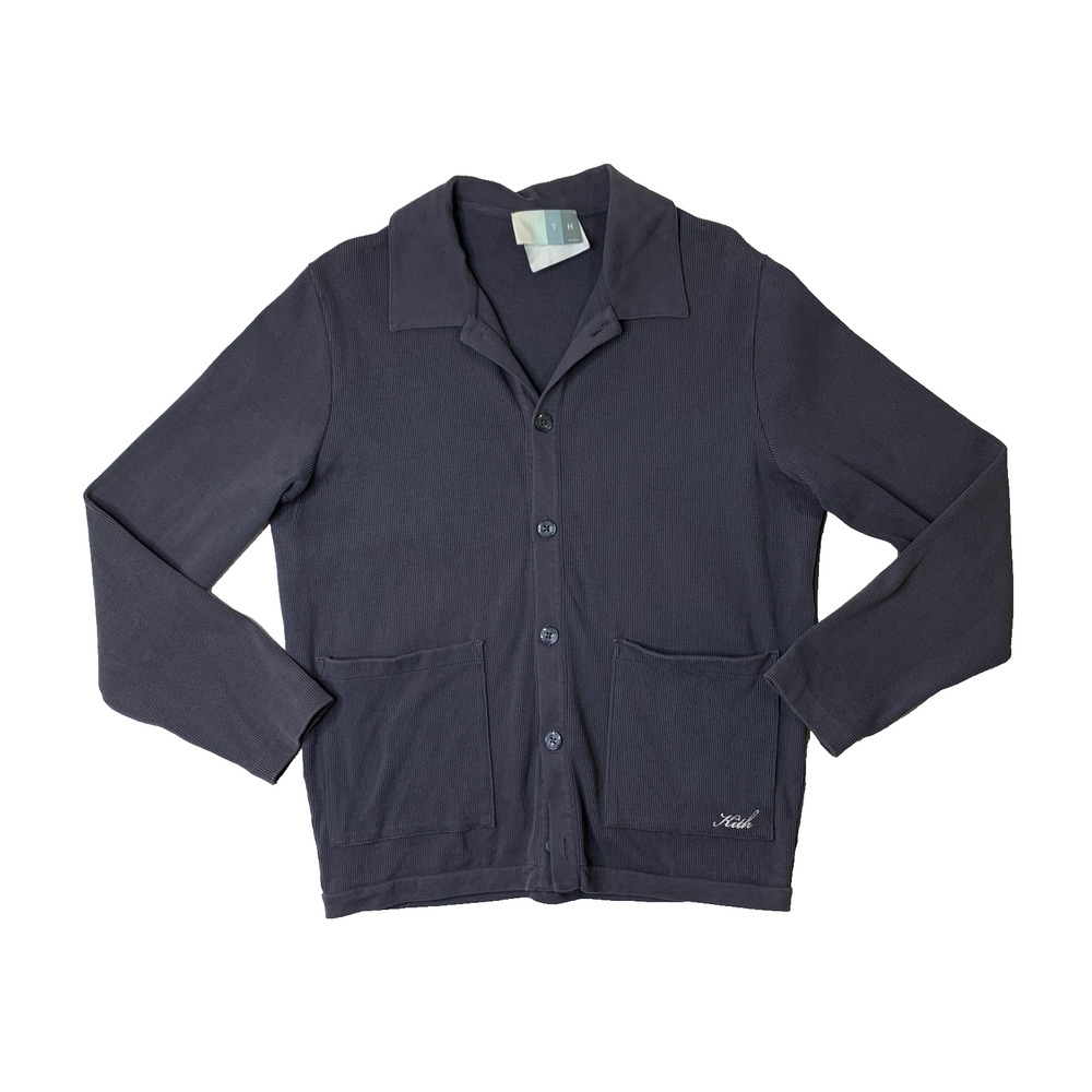 Kith Sweater Men Medium Chalkboard Blue Hastings Ribbed Button Up Cardigan *READ